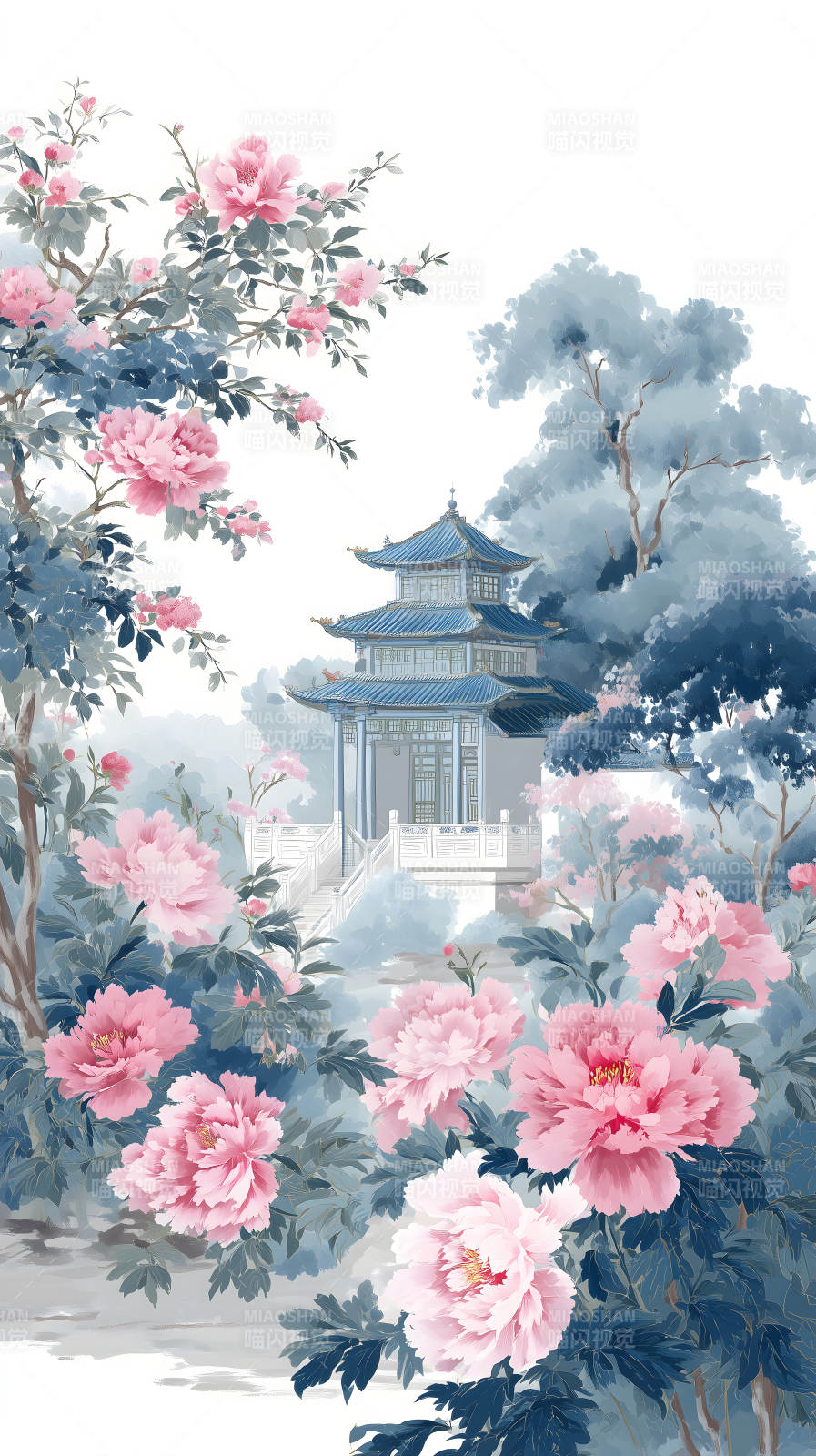 东方庭院花团锦簇-图片