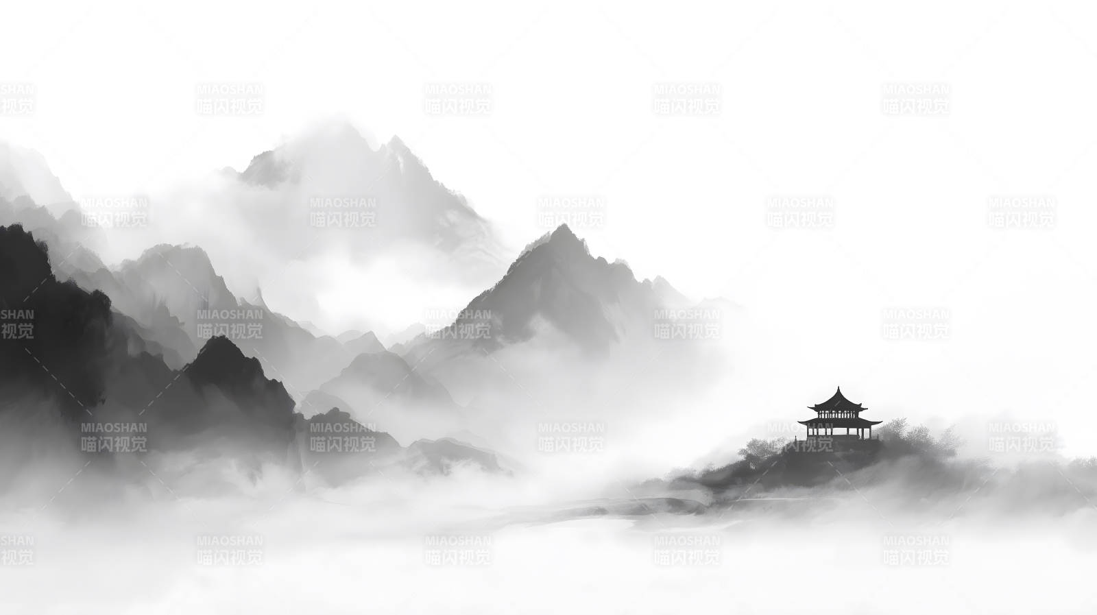 水墨山水意境空靈淡雅的中國(guó)風(fēng)-圖片