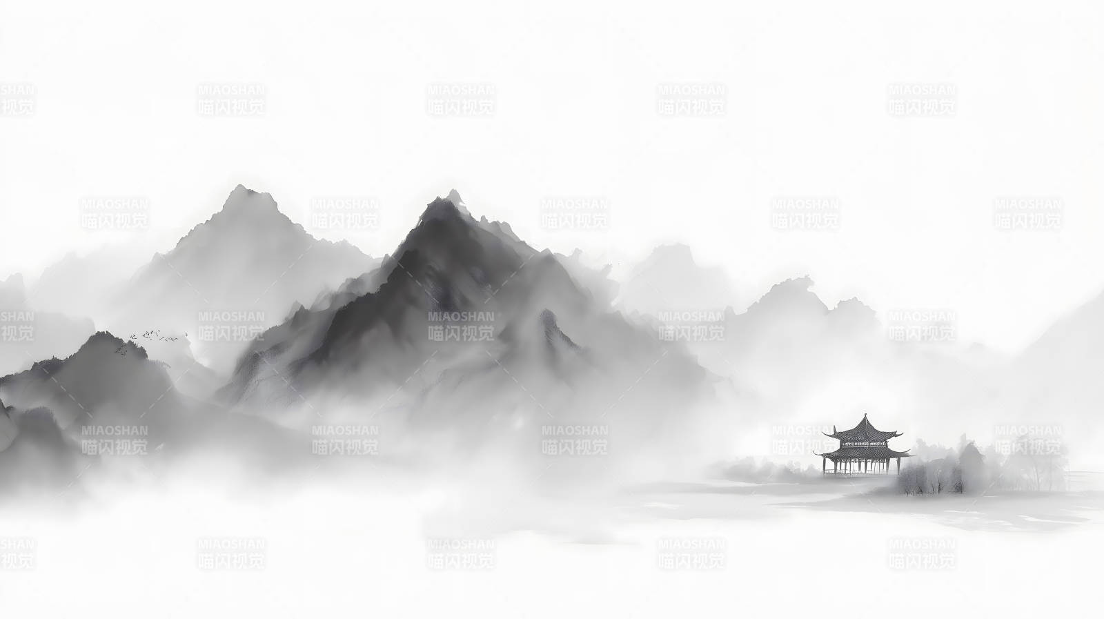 水墨山水畫意境悠遠-圖片