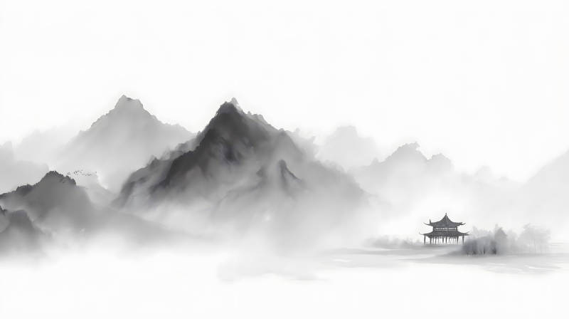 水墨山水畫意境悠遠(yuǎn)-圖片
