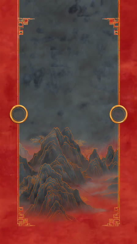 山水意境紅墻裝飾畫-圖片