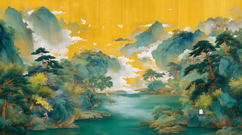 山水畫卷意境悠遠景色宜人-圖片