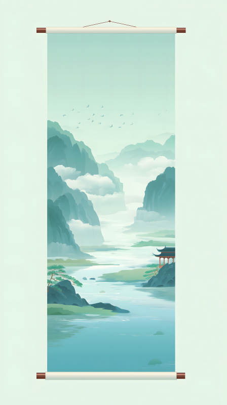 水墨山水畫卷意境悠遠-圖片