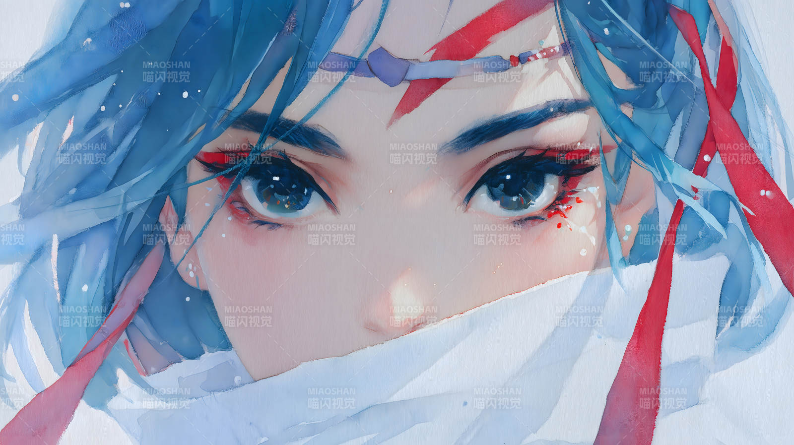 水彩風格動漫少女特寫-圖片