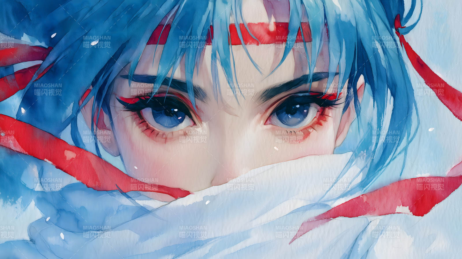 藍(lán)發(fā)少女的眼神特寫純凈唯美-圖片