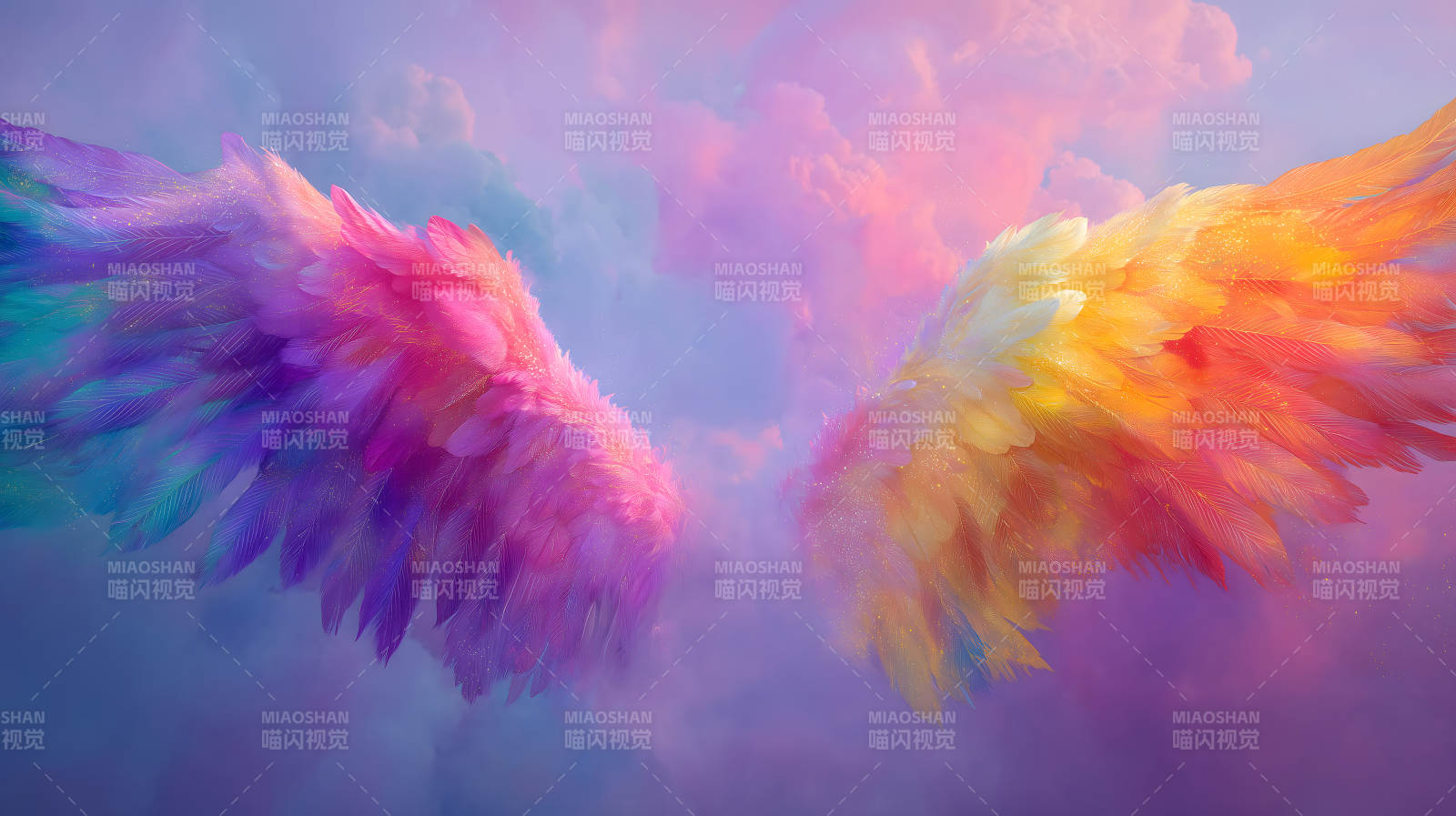 彩虹翅膀天空夢幻景象-圖片