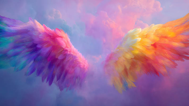 彩虹翅膀天空夢幻景象-圖片