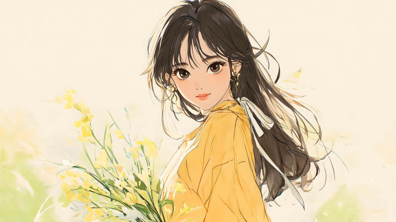 陽光下的少女與鮮花-圖片