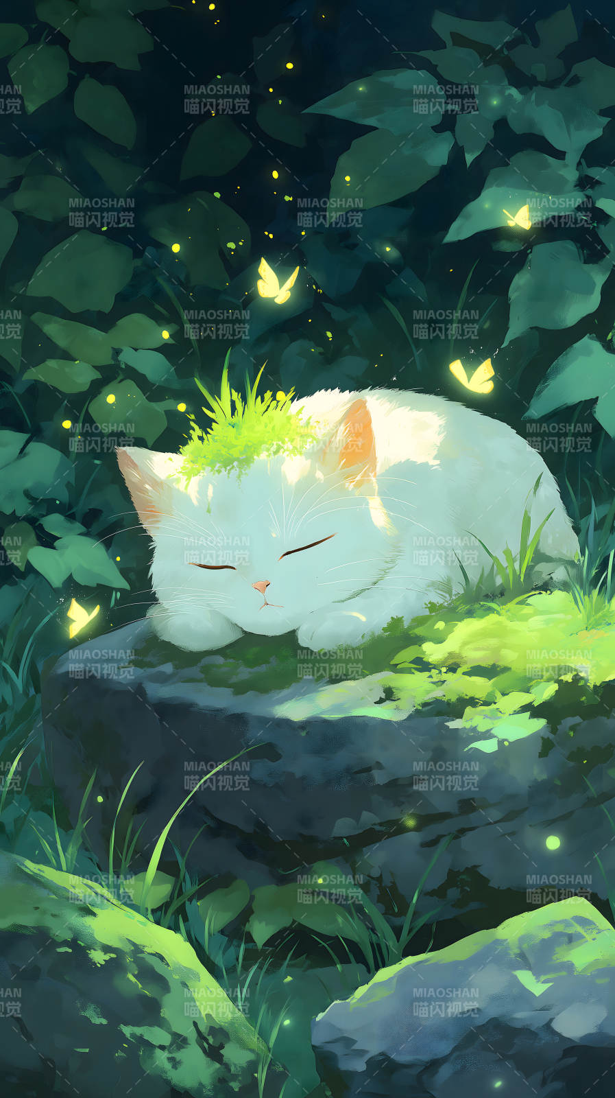 貓咪在森林中休憩畫面唯美-圖片