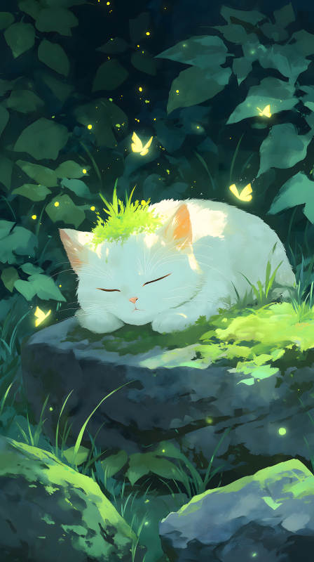 貓咪在森林中休憩畫面唯美-圖片