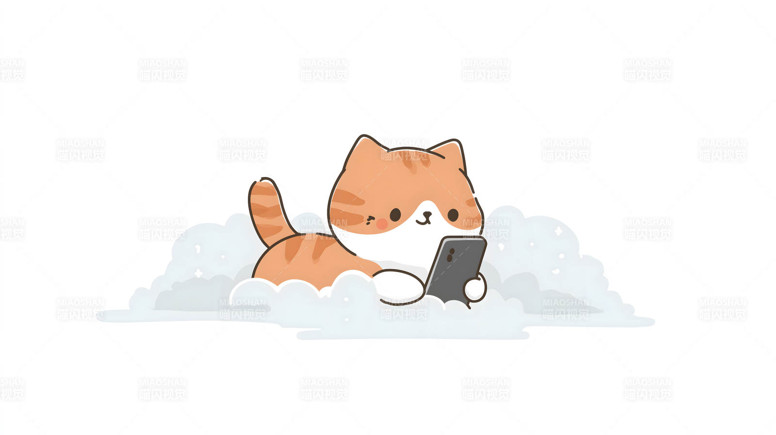 卡通貓咪玩手機-圖片