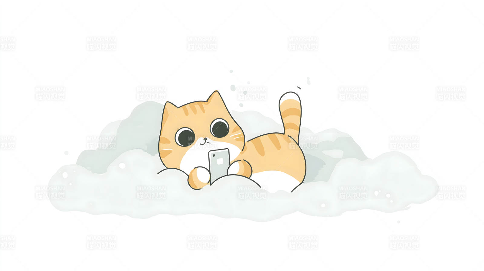 貓咪玩手機(jī)在云朵上-圖片