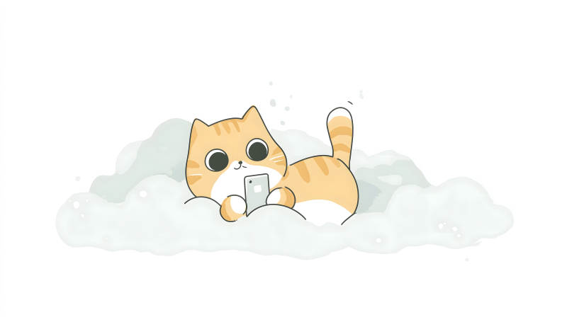 貓咪玩手機在云朵上-圖片