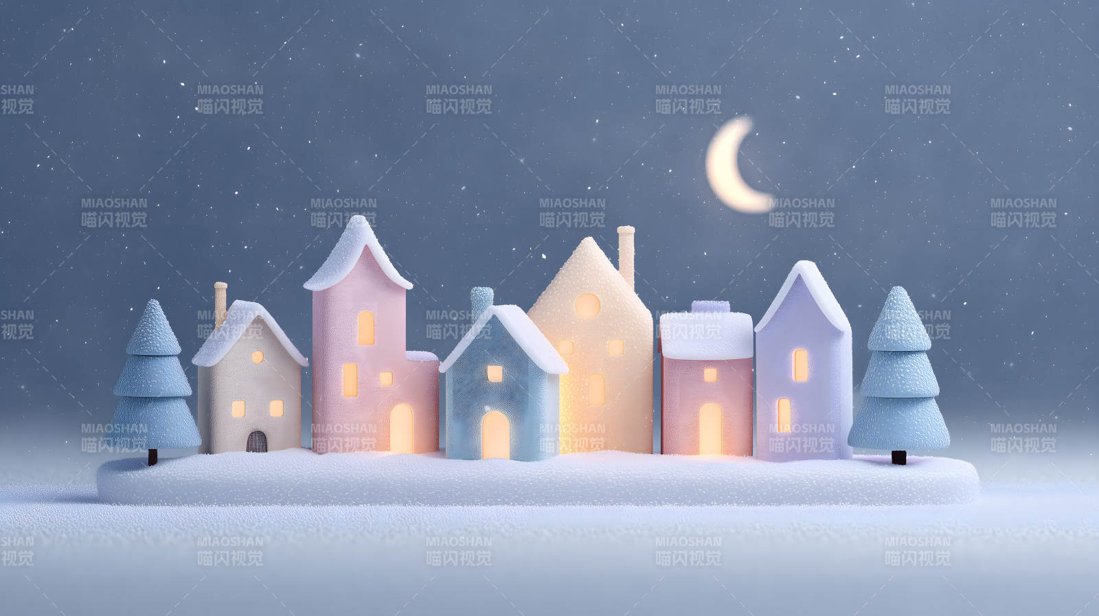 溫馨冬日小村莊-圖片