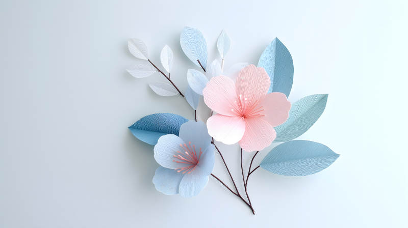 紙藝花卉與葉片特寫-圖片