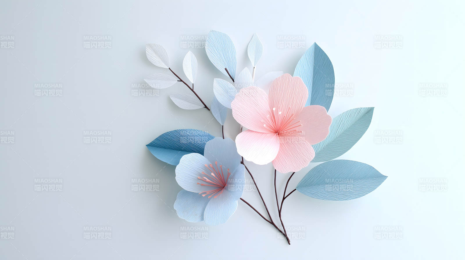紙藝花卉與葉片特寫-圖片