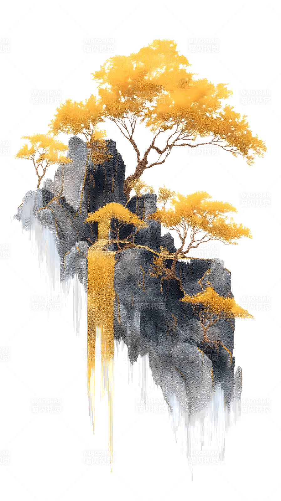 金色山水树木艺术作品-图片