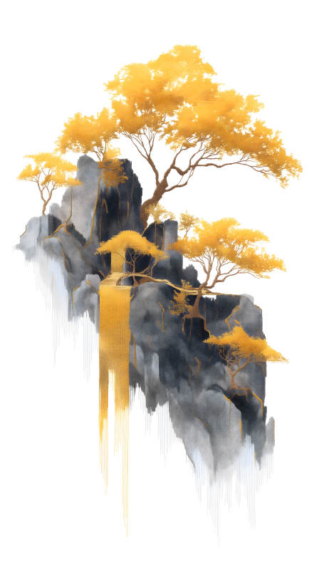 金色山水樹木藝術作品-圖片