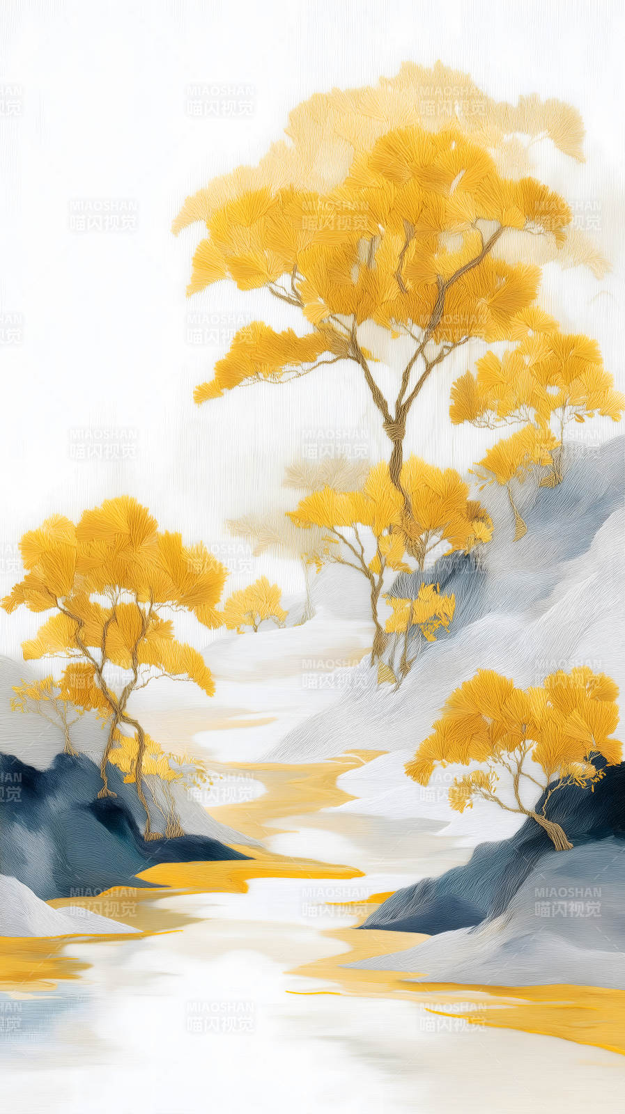 金色秋景山水畫風藝術(shù)作品-圖片