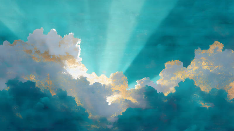 藍天白云光影交織金光燦爛-圖片