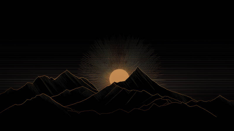 日出山脈剪影簡約藝術-圖片