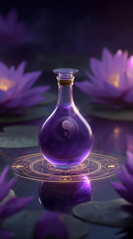 神秘藥劑置于水中蓮花環繞-圖片
