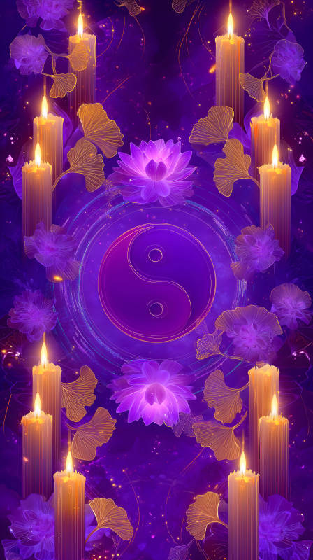 紫色燭光與陰陽蓮花-圖片