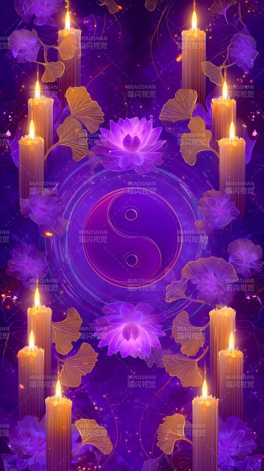 紫色烛光与阴阳莲花-图片