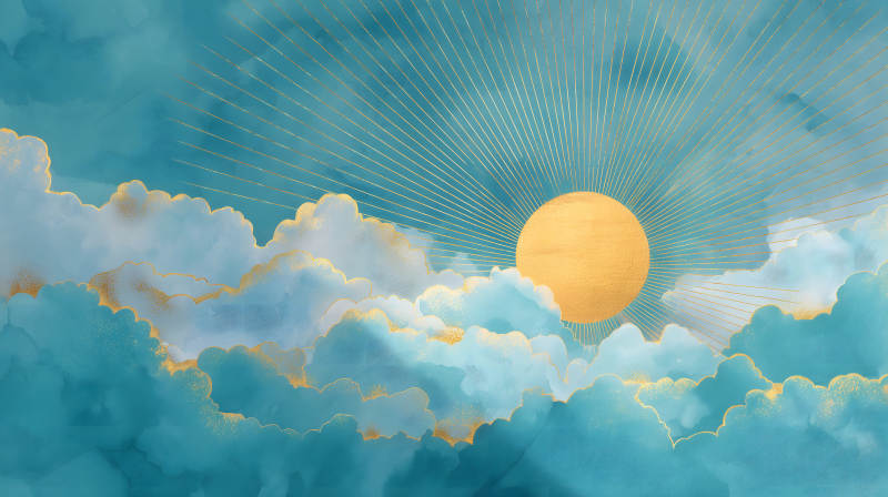 金色的太陽在云霧中閃耀-圖片