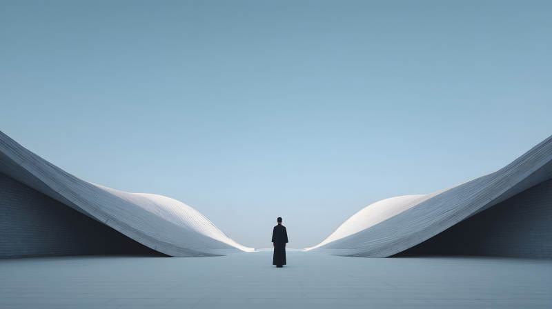 人物佇立建筑之間簡約而富有詩意-圖片