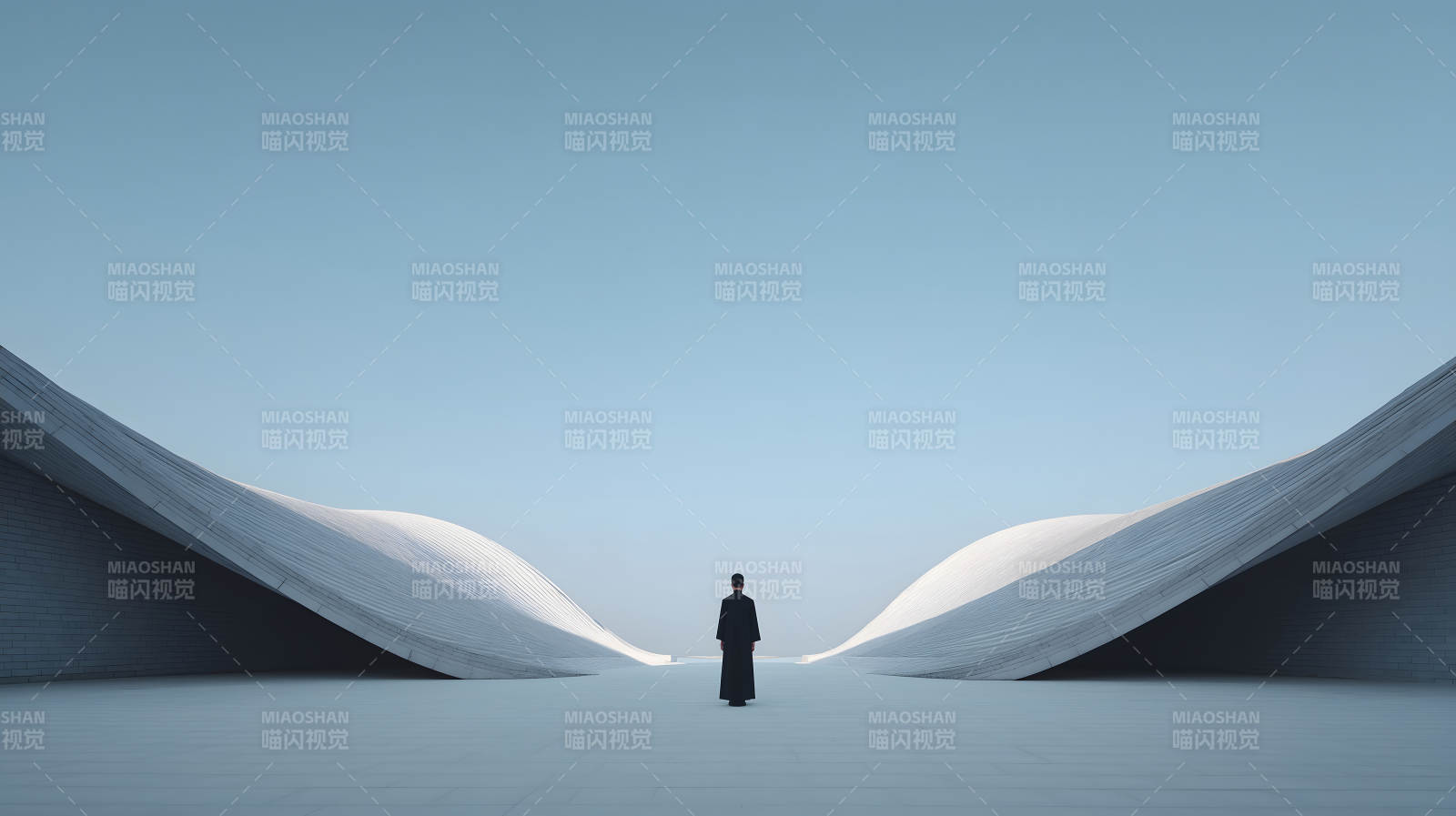 人物伫立建筑之间简约而富有诗意-图片