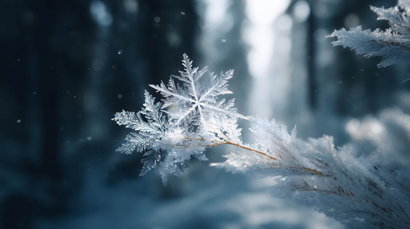 雪花依附于樹枝上晶瑩剔透-圖片