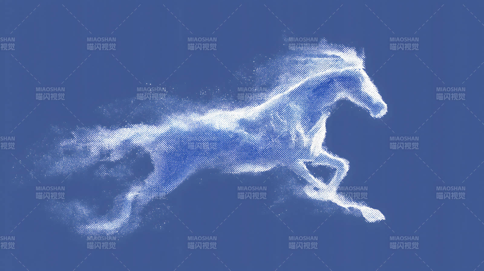 藍色背景躍馬剪影-圖片