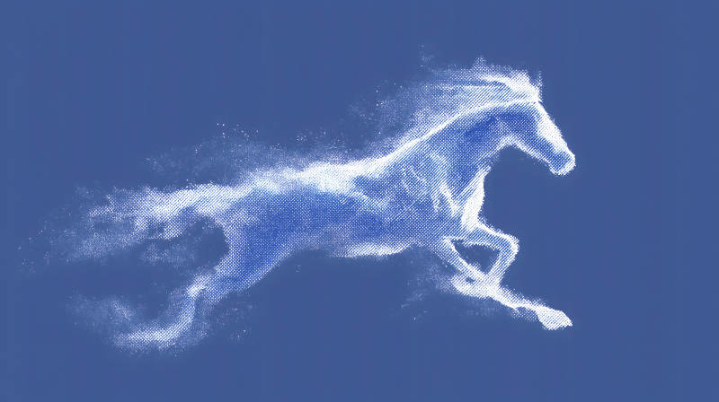 藍色背景躍馬剪影-圖片