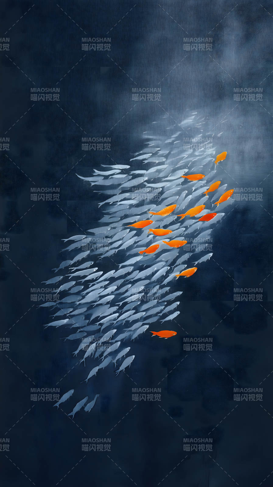 魚群逆流而上鮮明對比-圖片