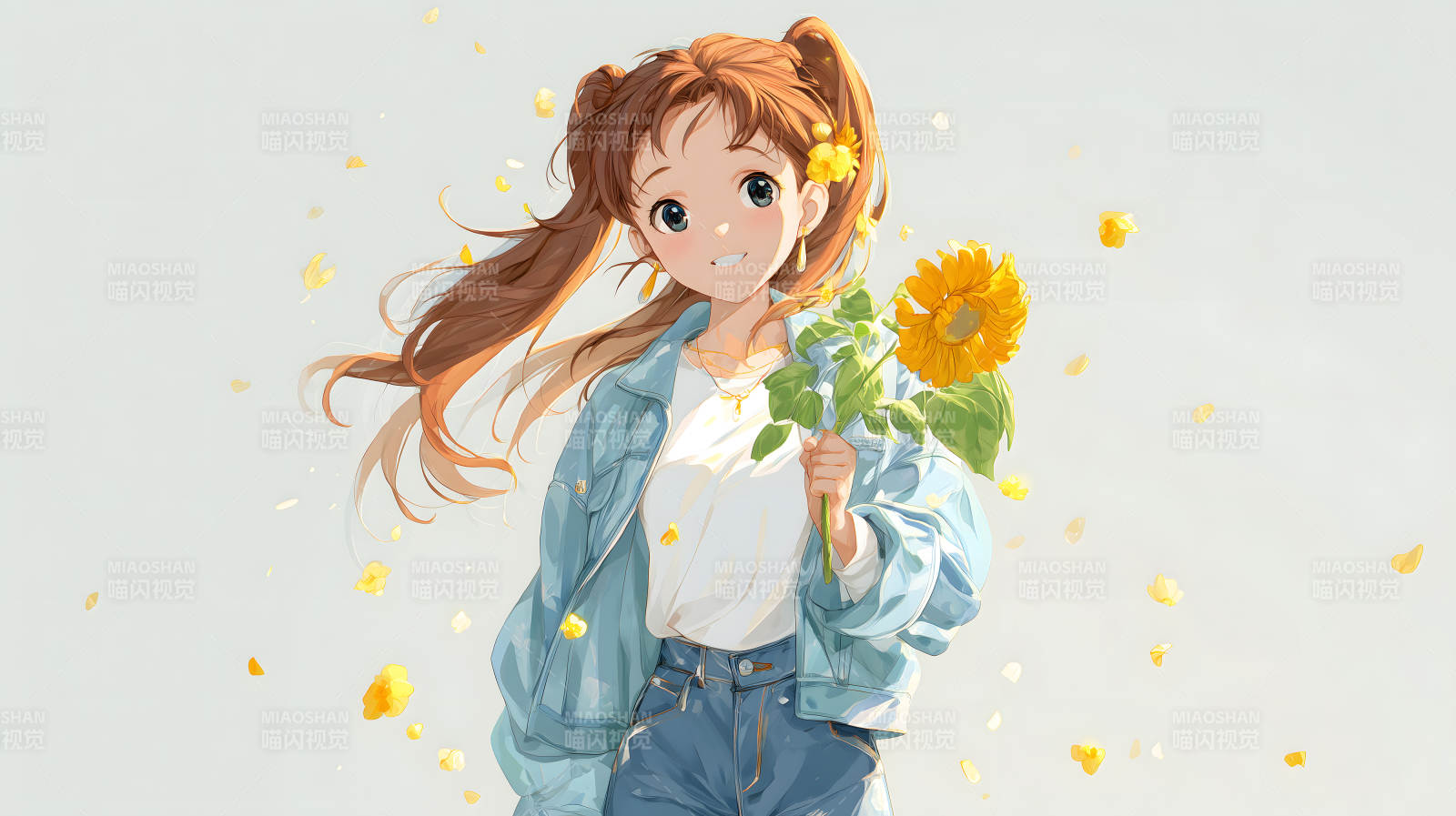 阳光少女手捧向日葵笑容灿烂-图片