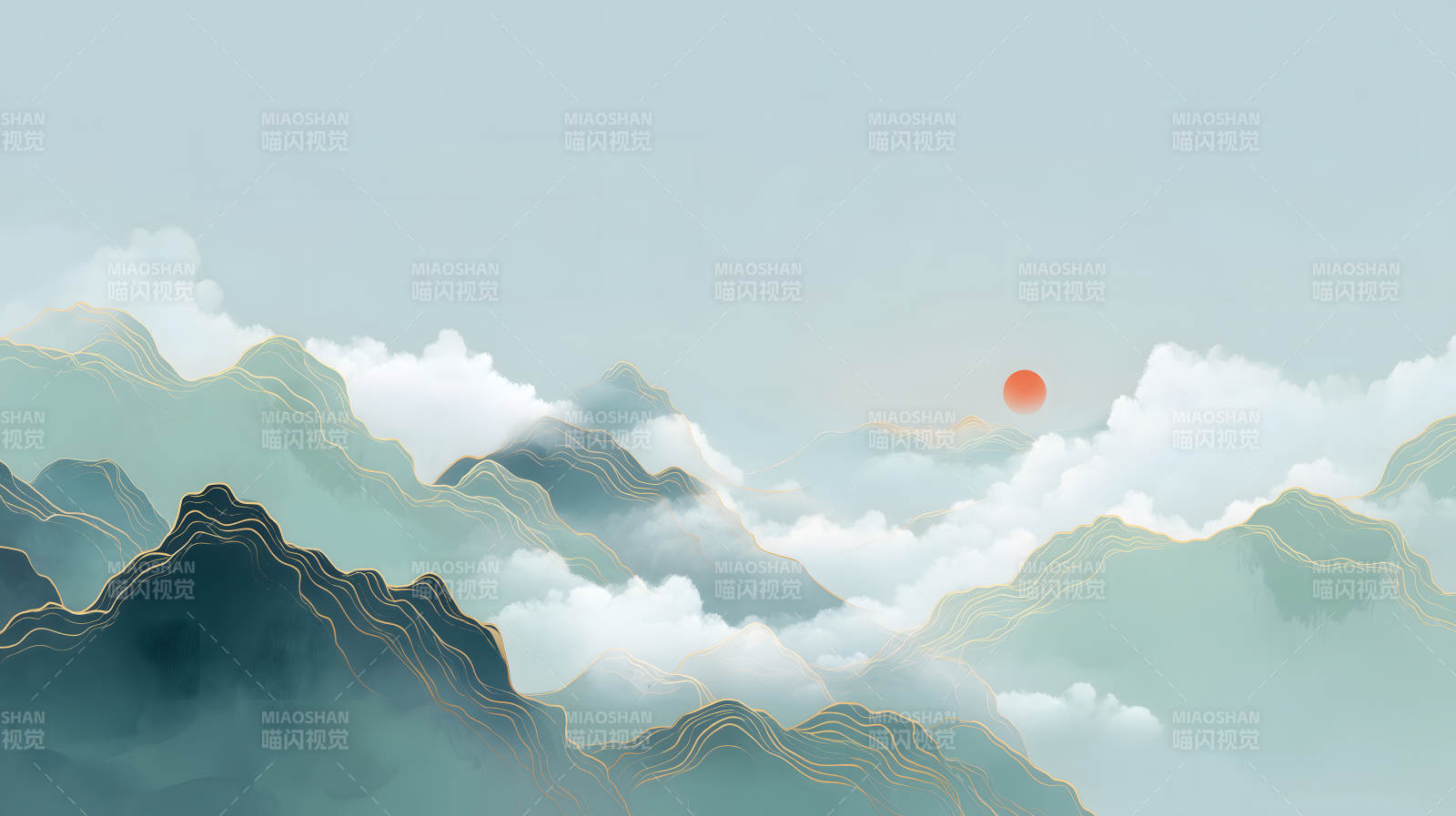 山水意境夕阳云海-图片