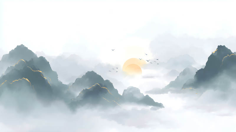 山水意境鳥瞰云海夕陽西下-圖片