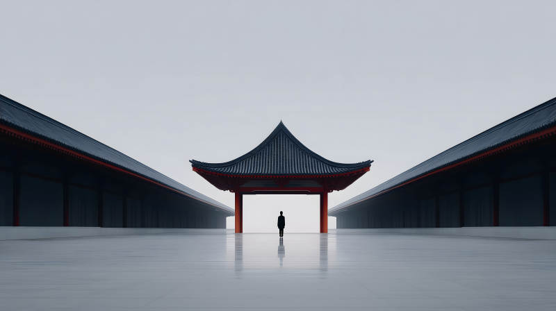 建筑中的孤独身影-图片