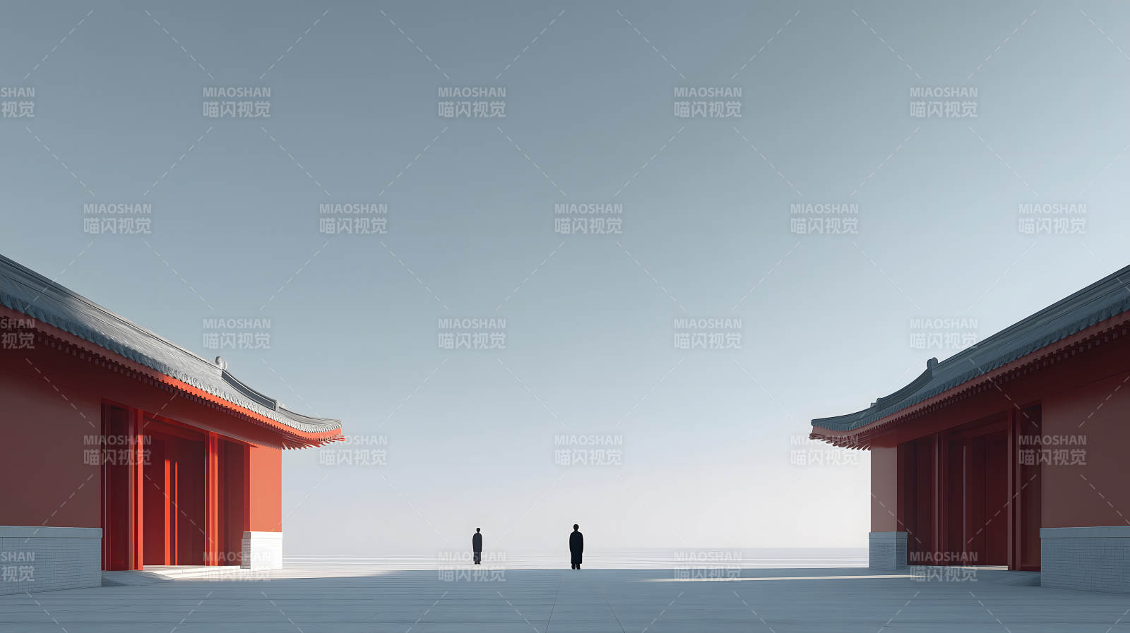 建筑與人物構(gòu)成極簡(jiǎn)主義場(chǎng)景-圖片