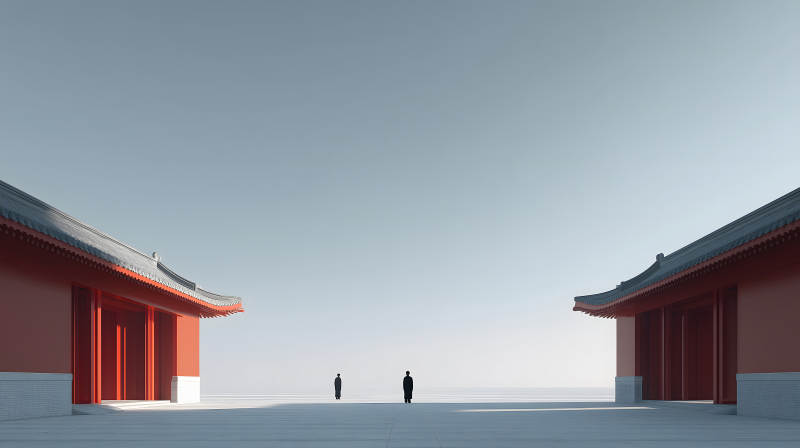 建筑與人物構(gòu)成極簡主義場景-圖片