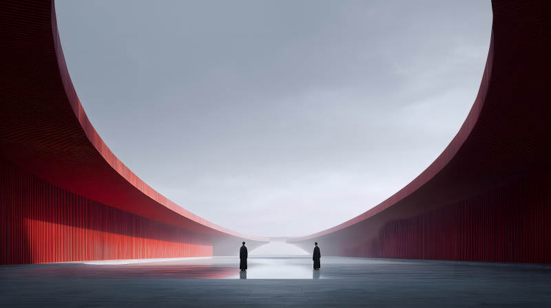 建筑空間中的人物剪影-圖片