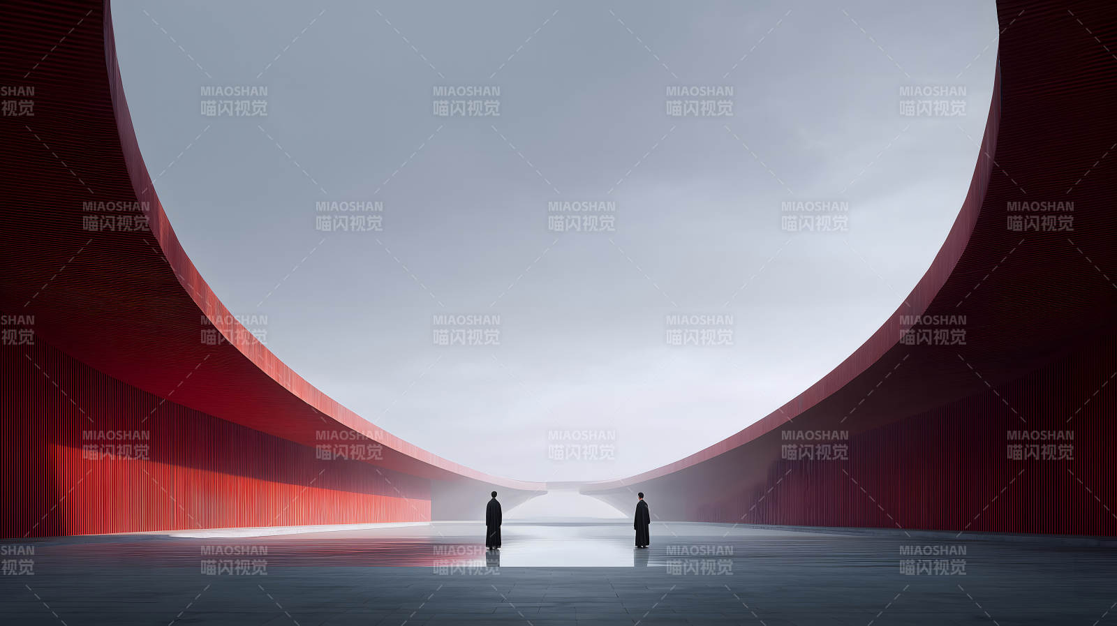 建筑空间中的人物剪影-图片