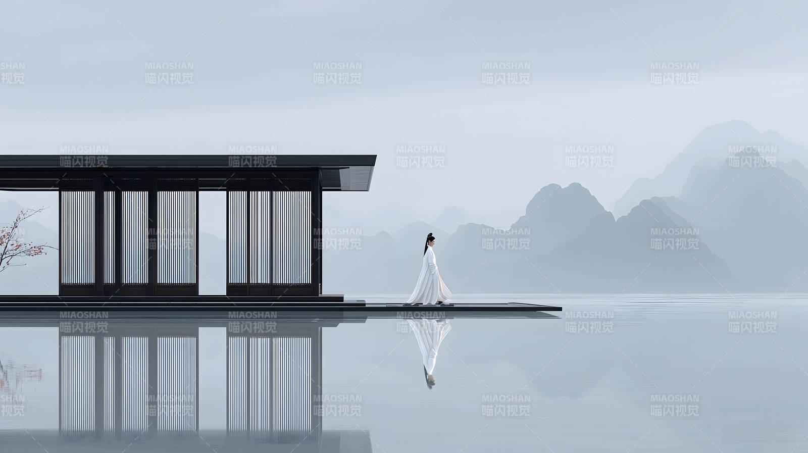 東方意境水墨山水畫風-圖片