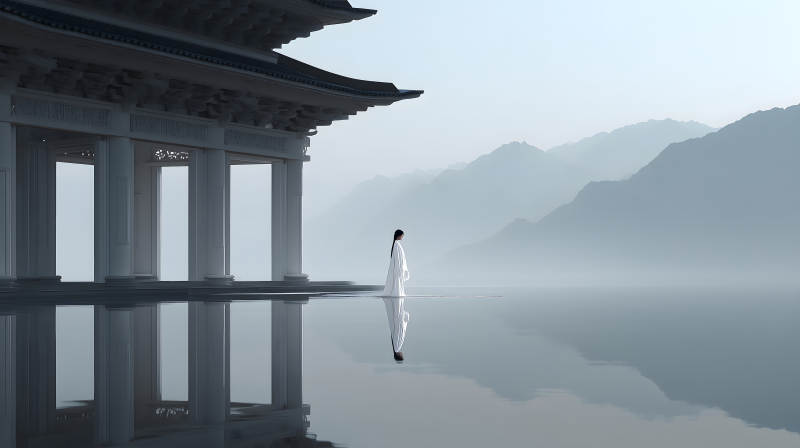 靜謐的東方意境山水畫(huà)-圖片