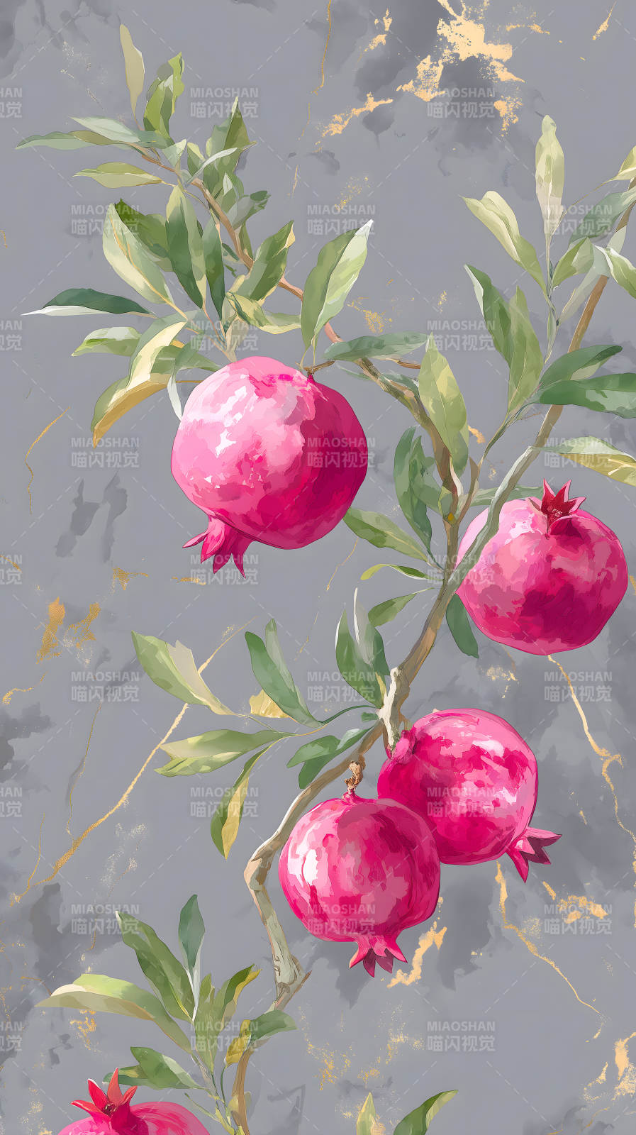 石榴樹枝與背景藝術風格-圖片