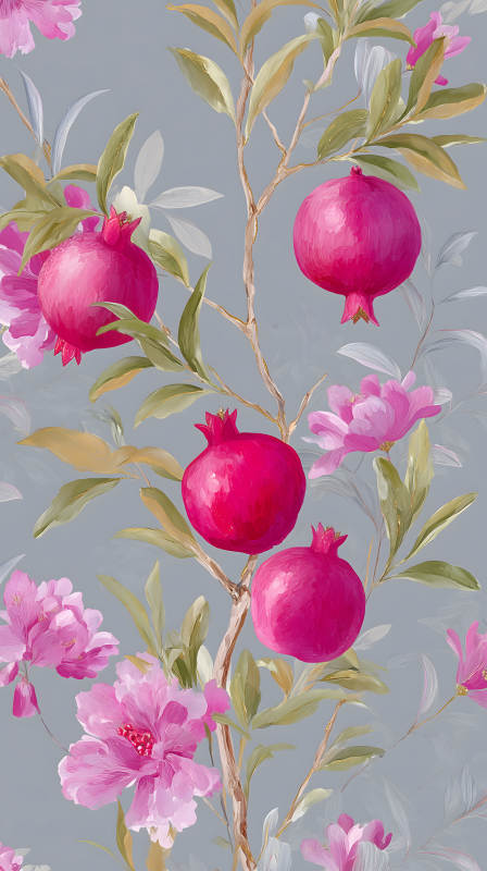 粉色石榴與鮮花盛開圖-圖片