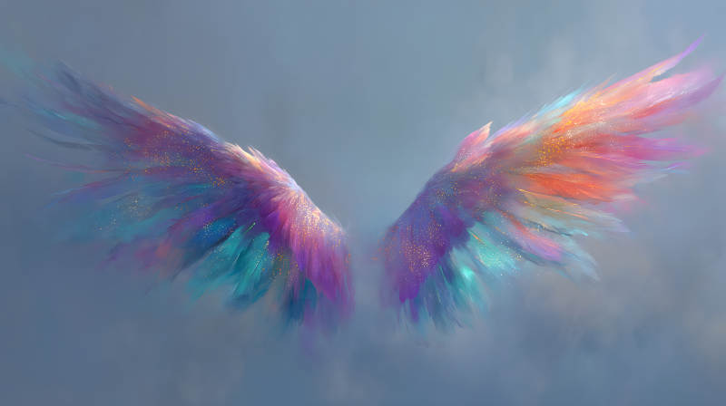 彩色羽翼在藍灰色背景中舒展-圖片