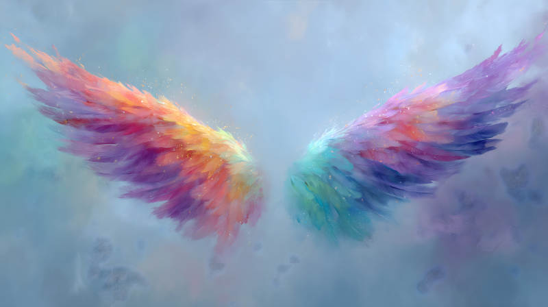絢麗天使翅膀在云霧中舒展-圖片