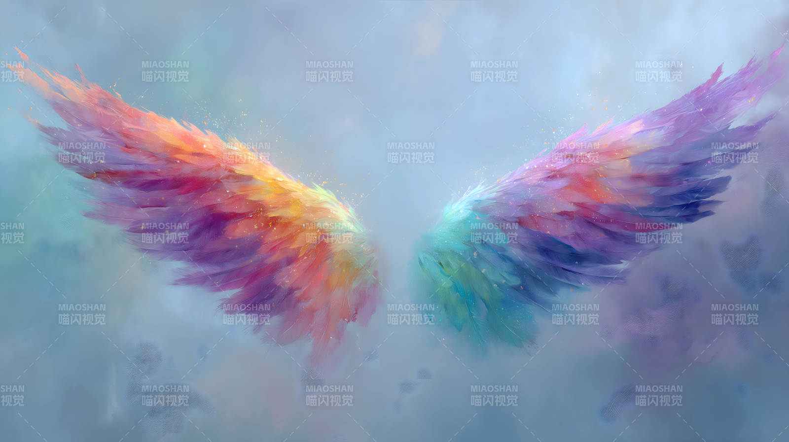 絢麗天使翅膀在云霧中舒展-圖片